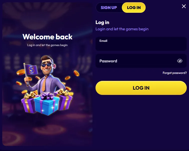 Fenêtre de connexion sécurisée Slottio avec champs d'accès au compte
